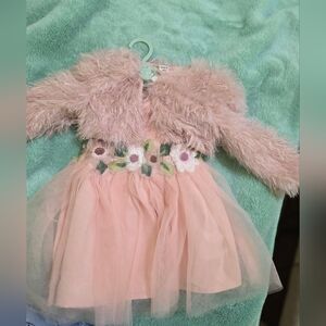 SHEIN Pink Sleeveless Dress w Faux Fur. Bonus: Pair Of Matching Pink Bow Socks